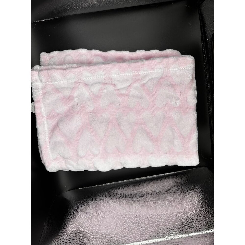 Cloud Island Baby Blanket Pink white embossed‎ Heart Pattern fleece 25 x 35 READ